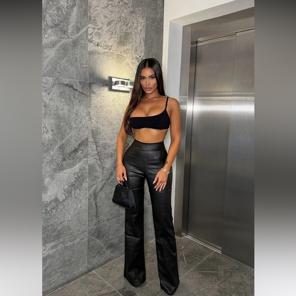 High waisted faux leather dress pants - flare - Picture 1 of 5